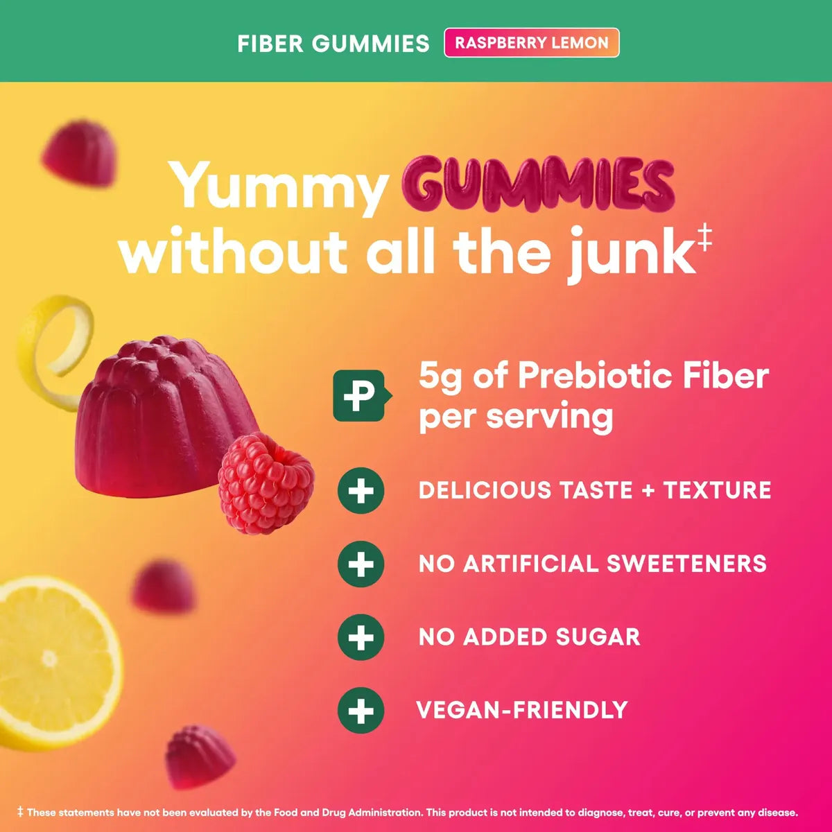 Gomitas De Fibra Digestiva Sabor Limón Frambuesa Sin Azúcar